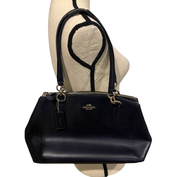 COACH Christie Carryall Satchel Crossgrain Leather Deep Navy Blue F36637 - Picture 2 of 14